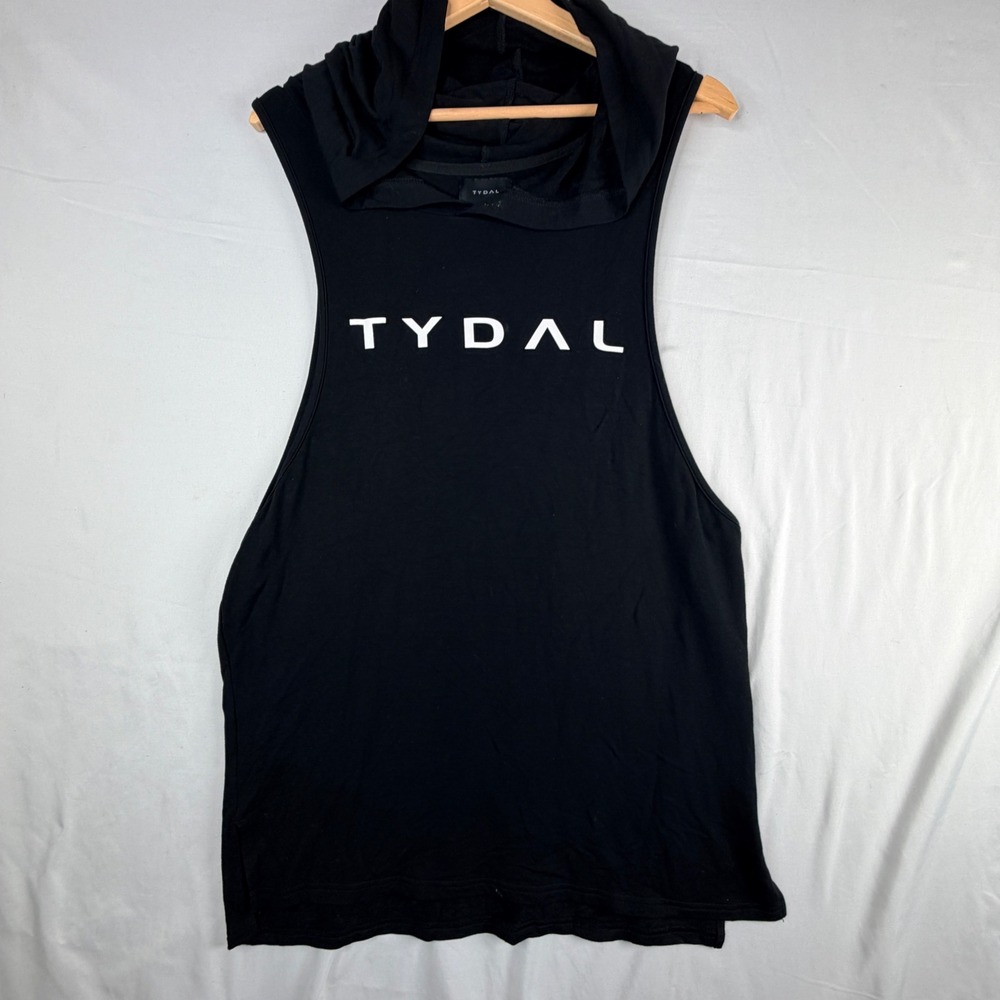 Tydal Mens Sleeveless Hoodie Black Graphic Logo Muscle Tank Gym Shirt Size M
